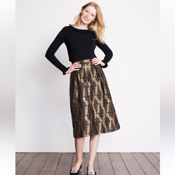 Boden Metallic Jacquard Floral Print A-Line Party Skirt Size US18